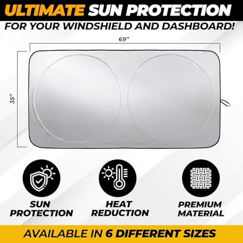 Image of Autovir Truck Windshield Sun Shade Foldable - 280T Sun Visor Front Shield