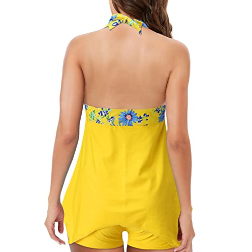 Tankini deux pièces pour adolescentes et maillot de bain jaune femme L