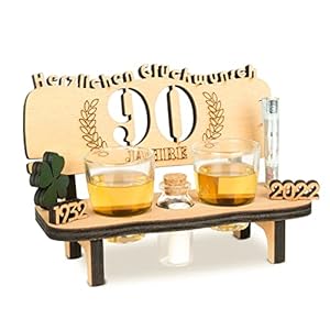 Brynnberg Schnapsbank mit Jahreszahl – Holz Lorbeerkranz mit Zahl Gravur – Geschenk zum 90 Hochzeitstag Paar Jahrestag…