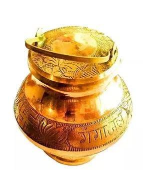 Image of A&S VENTURES Pure Brass Lota With Cover,Brass Pooja Lota, Kalash Lota, Lota Kamandal, Gold, Standard (Ptss 94)