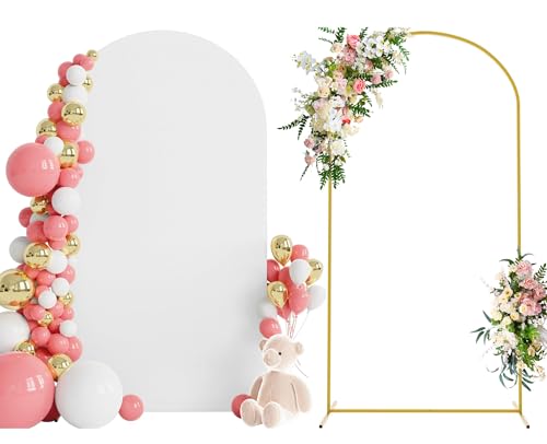 Wokceer 7.2FT Arch Backdrop Stand and Cover Set,Arch Stand with White Cover