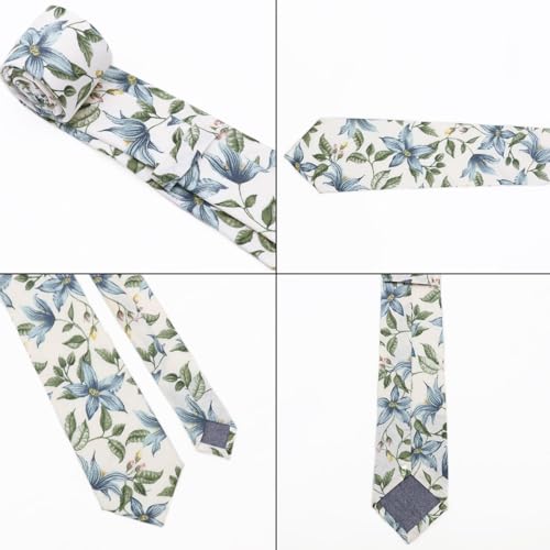 Image of Cotton Floral Ties for Men 2.76 inch Men's Skinny Tie Linen Flower Printed Neck Tie for Wedding Dating Party