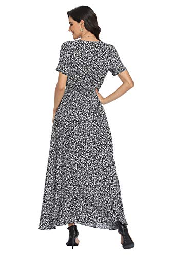Image of VintageClothing Women's Floral Maxi Dresses Boho Button Up Split Summer Casual Long Dress Beach Party Dress