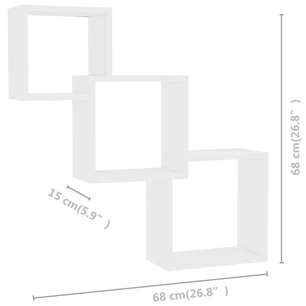 Set di 3 mensole da parete cubiche bianche, moderne mensole sospese in legno, scaffali a cubo ad incastro per soggiorno e corridoio, mensole decorative da parete, 68 x 15 x 68 cm
