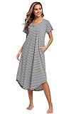 YOZLY Nightgowns for Women Soft Night Gown Short Sleeve House Dress Grey Stripe, XX-Large