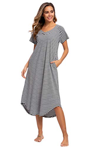 Yozly Nightgowns For Women Soft Night Gown Short Sleeve House Dress Grey Stripe, Xx-Large #TOP23