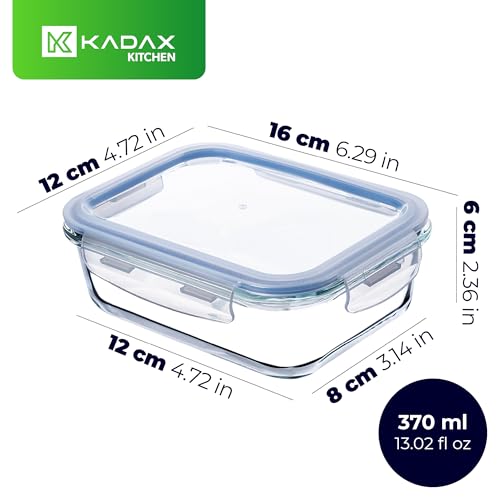 KADAX Glasbehälter 370 ml mit Deckel, 4er Set, rechteckige Frischhaltedosen aus Glas für Heißluftfritteuse… – Ansicht 3