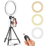 12' LED Selfie Ring Light with Tripod Stand & Cellphone Holder for Live Stream/Makeup/YouTube Video, Dimmable Beauty Ringlight for iPhone Android Phone, Color Temperature 3000K-6000K, 162Bulbs, Remote