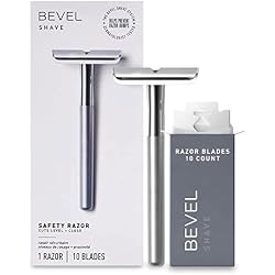 ماكينة حلاقة Bevel Safety مع مقبض نحاس مرجح و 10 عبوات مزدوجة الحافة الآمنة ، ماكينة حلاقة أحادية الشفرة للرجال ، مصممة للشعر الخشن لمنع مضخات الحلاقة - فضي ( التغليف May Vary )   