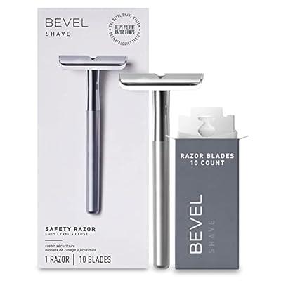 Bevel Safety Razor with Brass Weighted Handle and 10 Double Edge Safety Blade Refills, Single Blade Razor for Men, Designed for Coarse Hair to Prevent Razor Bumps - Silver Packaging May Vary