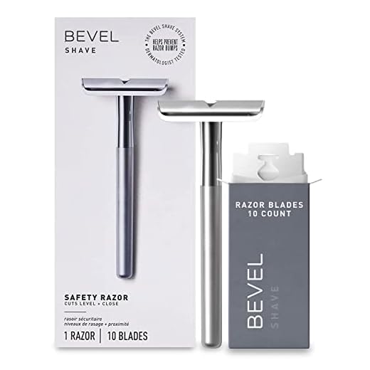 Bevel Safety Razor with Brass Weighted Handle and 10 Double Edge Safety Razor Blade Refills, Single Blade Razor for Men, Designed for Coarse Hair to Prevent Razor Bumps - Silver (Packaging May Vary)