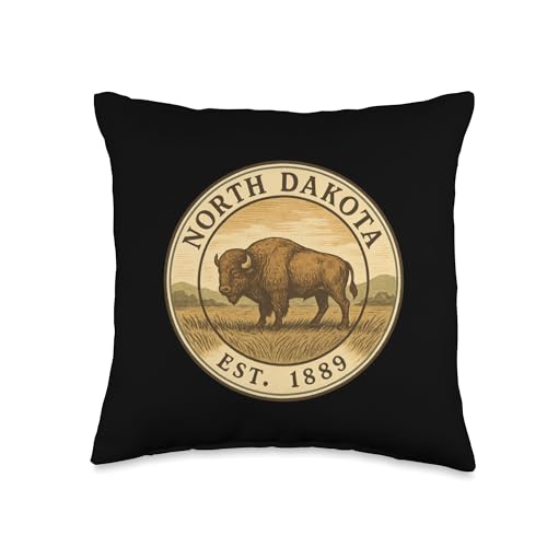 North Dakota Pride Bison Illustration Established 1889 Throw Pillow