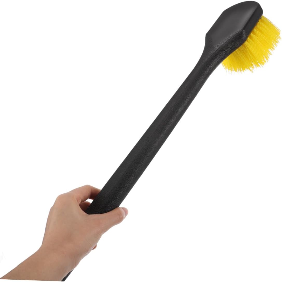 Car Tire and Rim Cleaning Brush with Long Handle, Stiff Nylon Bristles for Auto Detailing and Exterior Car Wash, Yellow Wheel Care Tool for Tire and Rim Dirt Removal