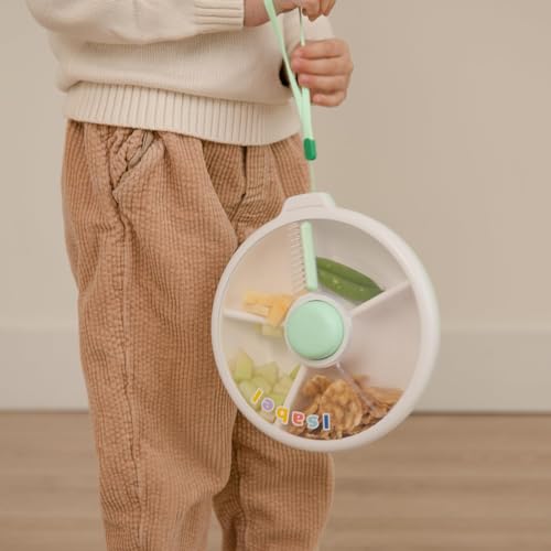 Image of GoBe Kids Large Snack Spinner Slide Bundle with Hand Strap and Sticker Sheet - Reusable Snack Container with 4 Compartment Dispenser and Lid | BPA /PVC Free | Dishwasher Safe | No Spill - Coral Pink