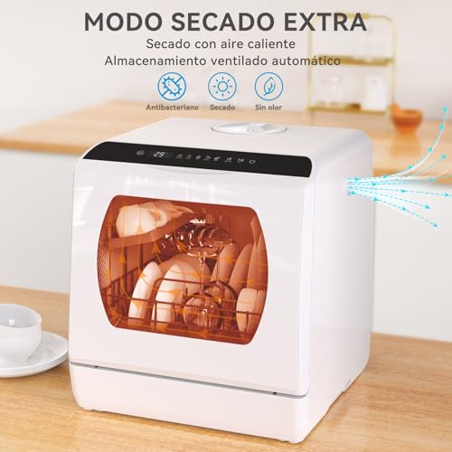 Miniatura 5 de Hermitlux Lavavajillas De Encimera 5 Cubiertos - Mini Lavavajillas Sin Instalación Con Depósito 5l, 5 Programas Y Secado Caliente, Modo Bebé 75 C, Ideal Para Cocinas Pequeñas 42,5x42,8x45,8 Cm