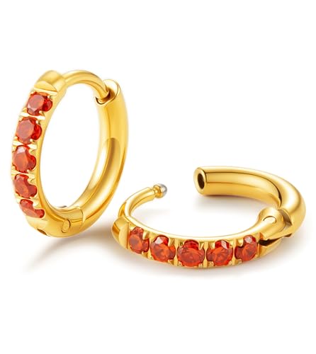 Image of Hypoallergenic Unisex Surgical Steel Small Cubic Zirconia Huggie Hoop Earring, Color Gold - Silver - Rose Gold - Black - Rainbow, Size 6mm- 12mm Safe for Sensitive Ear