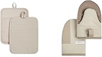 Vista 1 de KitchenAid Ribbed Soft Silicone Water Resistant Pot Holder Set, Milkshake, 2 Piece Set, 7"x9" & Beacon Two-Tone Non-Slip Mini Oven Mitt Set
