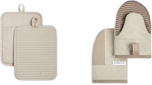 Miniatura 8 de KitchenAid Juego de 2 soportes para ollas de silicona suave y acanalada, resistente al agua, batido, juego de 2 piezas y guantes de horno