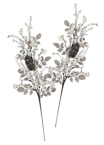 Künstlicher Beerenzweig mit Zapfen 2er Set 72cm Zweig AST Äste...