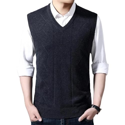UIOKLMJH Men V-Neck Knitted Sweater Vest Solid Color Sleeveless Autumn Winter Thermal Layering Business Outfits