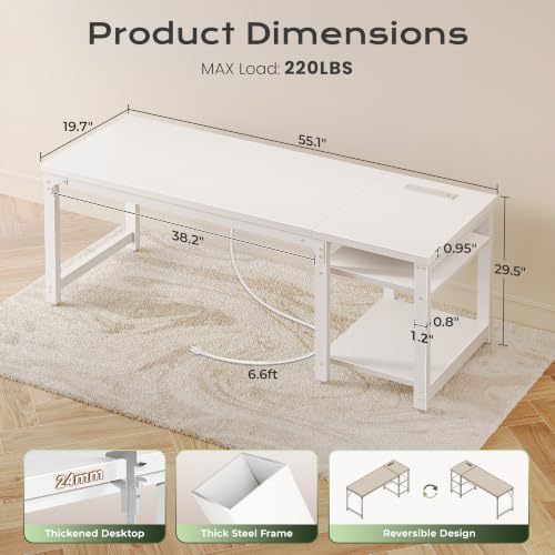 Huuger 55'' x 19.7'' Computer Desk with Power Outlets, 0.95'' Thick Desktop by Huuger - Used condition - Image 7
