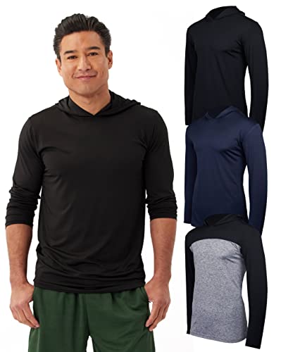 3 Pack: Men’s Quick Dry Fit Moisture Wicking Long Sleeve Active Athletic Hoodie Performance Hooded T Shirt Workout Running Fitness Gym Sports Casual Sweatshirt UPF 50 Outdoor Hiking-Set 1, Large