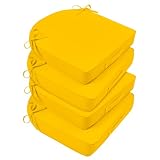 Basic Beyond Outdoor Cushions for Patio Furniture: Waterproof & UV Resistant Outdoor Chair Cushions Set of 4-19 x 19 x 3 Inch Thick Patio Chair Cushions with Adjustable Ties & Handle, Yellow
