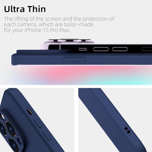 Image of DIZORO Compatible for iPhone 15 PRO Camera Protection Case 6.1, Slim Liquid Silicone 3 Layers Full Covered Soft Gel Rubber Phone Case Protective Cover - Blue