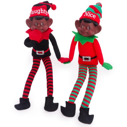 ELVES WITH ATTITUDE® Pack de 2-35 cm (14") Elfos Negra Naughty y Nice