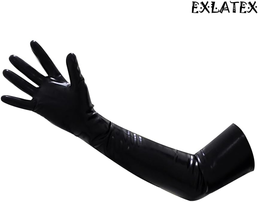 Women's Latex Black Long Gloves Outfits (Small, Black) - Image 2