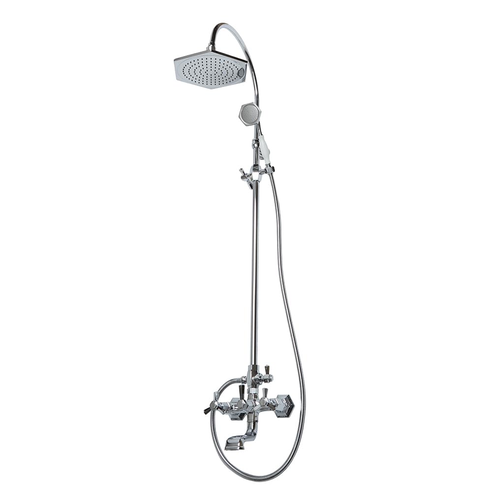 Milano Chrome Earlham Art Deco Rigid Riser Rainfall Shower Head Hand Shower Handset Bath Mixer Tap