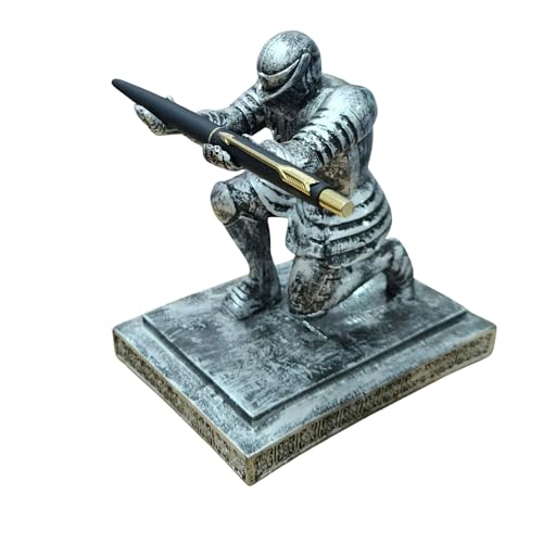 Image of ARNAVIRA Silver Antique Finish Warrior Knight Pen Holder /Soldier Pen Holder Pen Stand, Paperweight For office Table Desk, Table Top Pen Stand (Pen Not Included) (Silver Antique, The Knight /Soldier)