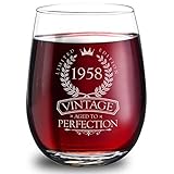 1958 60th Birthday Gifts for Women and Men - Elegant 15oz Stemless Wine Glass. The Perfect 60th Wedding Anniversary Gifts for Dad, Mom, Husband and Wife. Best 60th Birthday Decorations for Him and Her