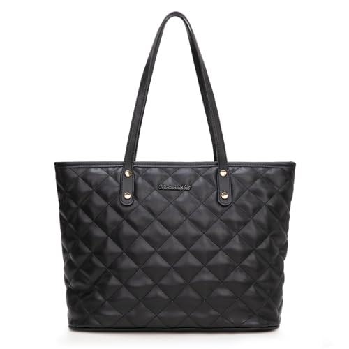 Montana West quilted black tote bag for women large tote purse for women shoulder bag womens handbags hobo purse with top zipper MWC-084BBK