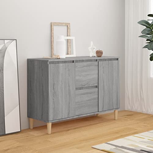 WIFESE Aparador gris roble Sonoma, 103,5 x 35 x 70 cm, armario de cocina, armario pequeño con cajones, armario estrecho para salón, cocina, pasillo, aparador