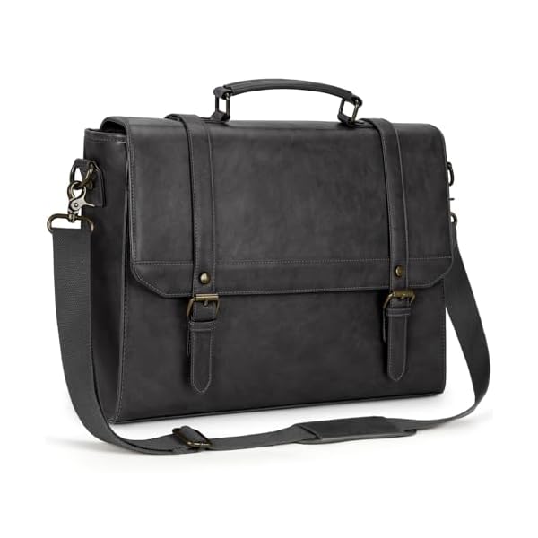 IGOLUMON Messenger Bag for Men 15.6 inch Vintage Leather Waterproof Laptop Briefcase Large Computer Laptop Bag Leather Satchel Bag Retro Shoulder Bag, Grey