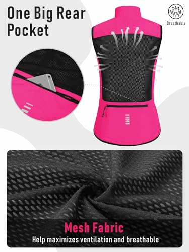 Image of qualidyne Women's Windproof Cycling Vest, Lightweight Full-Zip Breathable Sleeveless Bike Jacket, 1 Back Pocket, Reflective