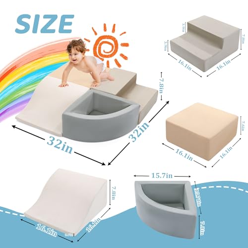 Image of HOMBYS 4-Pieces Climbing Toys for Toddlers 1-3, Foam Climbing Blocks for Kids Crawling and Sliding, Soft Velvet Indoor Playground for Baby Playing Acticity