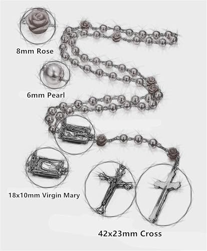 Rosary Beads Catholic Bulk for Women Men, Rose Our Father Beads with Jesus Christ Crucifix Cross First Communion Confirmation Gifts-6 Packs2