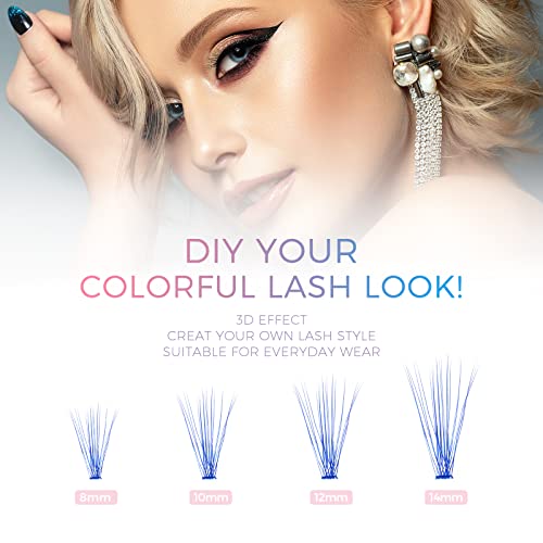 Lankiz Individual Lashes Natural Cluster Lashes, 20 Roots Blue Diy Lash Extension, C Curl 0.07Mm Thickness 8-14Mm Mix Faux Mink Colored Eyelash Extension At Home (Cluster-26) #TOP4