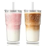 SoulTimes 20oz Ribbed & Floral Glass Tumbler Set...