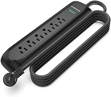 Monster 15ft Black Power Strip and Tower Surge Protector, Heavy Duty Protection, 300 Joule Rating and 6 120V-Outlets - Ideal for Computers, Home Theatre, Home Appliances, and Office Equipment