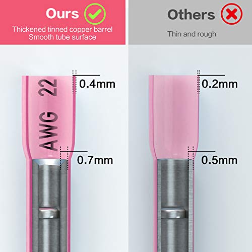 TICONN 200PCS AWG 22–18 Heat Shrink Butt Connectors, Insulated Waterproof Electrical Marine Automotive Wire Crimp Terminals, Butt Splice (Red200PCS)