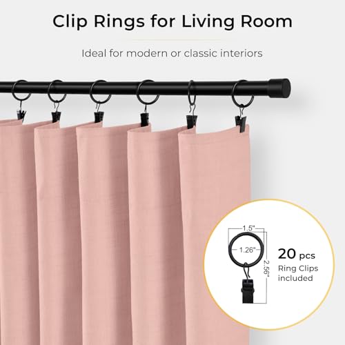Image of INOVADAY 100% Blackout Curtains for Bedroom, Black Out Curtains 84 Inch Long, Clip Rings Linen Blackout Drapes, Thermal Insulated Room Darkening for Living Room, 1 Panel - Blush Pink,W102xL84