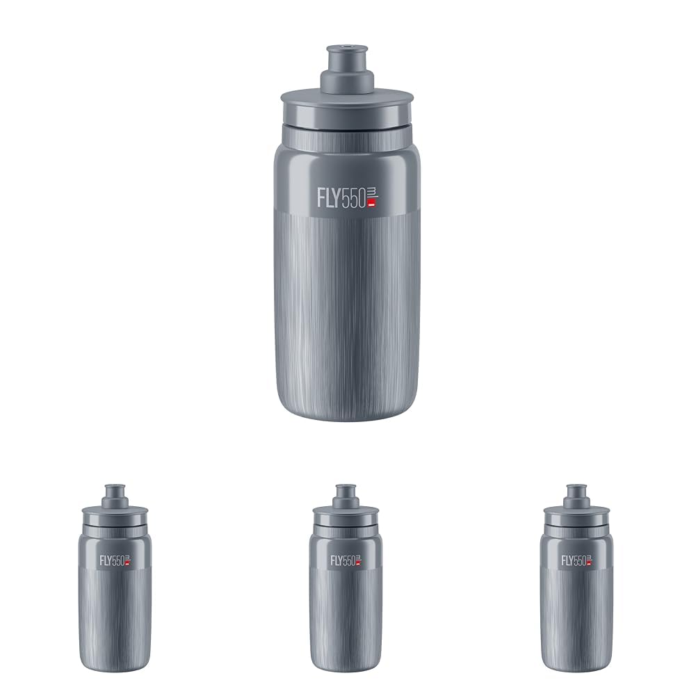EliteFly 550ml Bottle (Grey, Textured) – Ultra-Lightweight Sports Drink Bottle with High Flow Valve (Pack of 4)