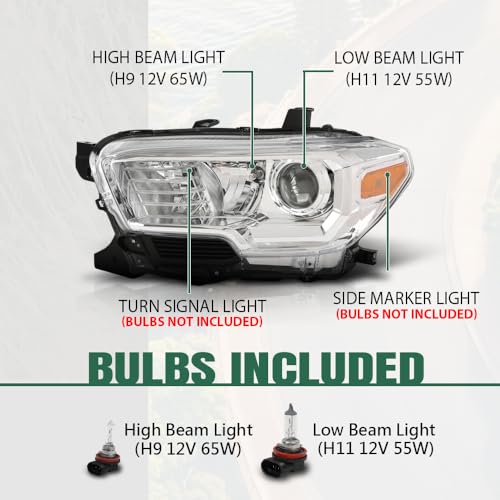 Image of GRAND ORANGE Left Side Headlight Assembly W /O LED Daytime Running Front Headlamp Compatible with Toyota Tacoma 2016 2017 2018, Fit Models Without Factory LED Daytime Running Light Only White