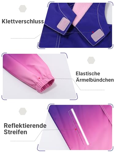 SERENYOU Regenjacken Mädchen Übergangsjacke Fleecegefütterte Windjacke Abnehmbare Kapuze Regenmantel Größe 150 Violett