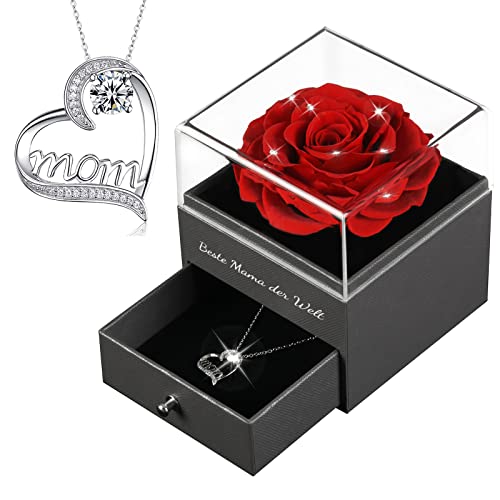 Yamonic Geschenke zum Muttertag,Beste Mama der Welt Mutter Geschenke, Echte Rose mit Halskette,Geburtstagsgeschenke für Mama Oma,Geschenke für Mütter, Konservierte Rose zum Muttertag Cover