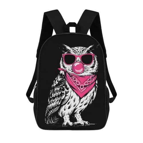 OBLUE Owl With Pink Sunglasses Bandana Blow Bubbles Backpack 17 Inch Shoulders Daypack Simple Leisure Travel Bag