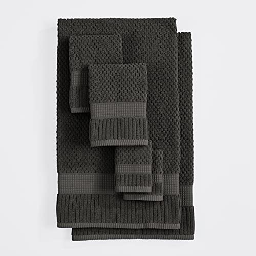 Ny Loft 100% Cotton Towel Set 6 Piece | Super Soft & Absorbent Quick-Dry 2 Bath Towels 2 Hand Towels And 2 Washcloths |Textured And Durable Cotton | Trinity Collection (6 Piece Set, Dark Grey) #TOP1